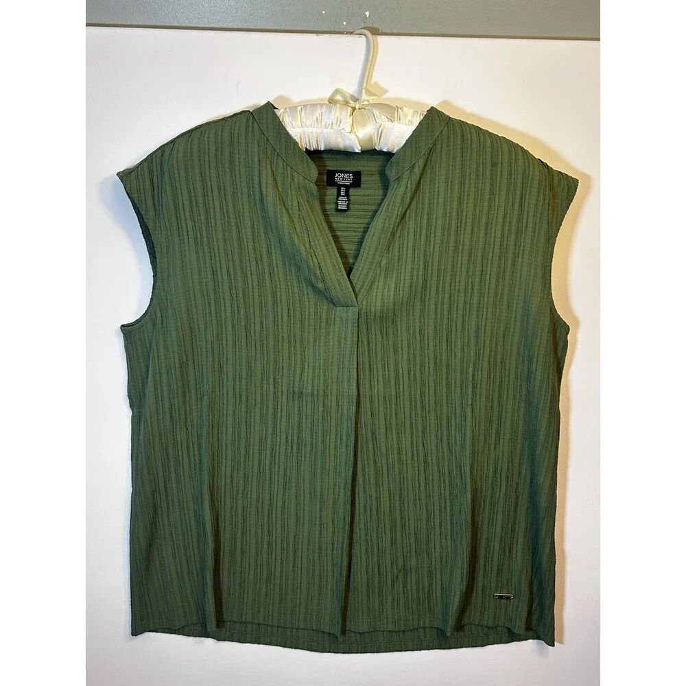 Jones New York Signature Green Textured Knit 2pc Set V-Neck Sleeveless L Texture